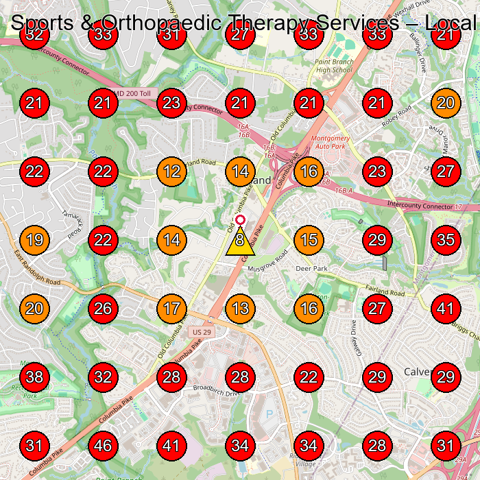 Sports & Orthopaedic Therapy Services GeoGrid visibility map for Physical Therapy Clinic in Ocean Pines